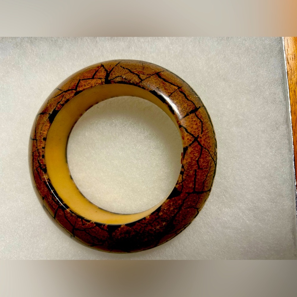 KJ Lane bangle, wood, black and tan snake print
